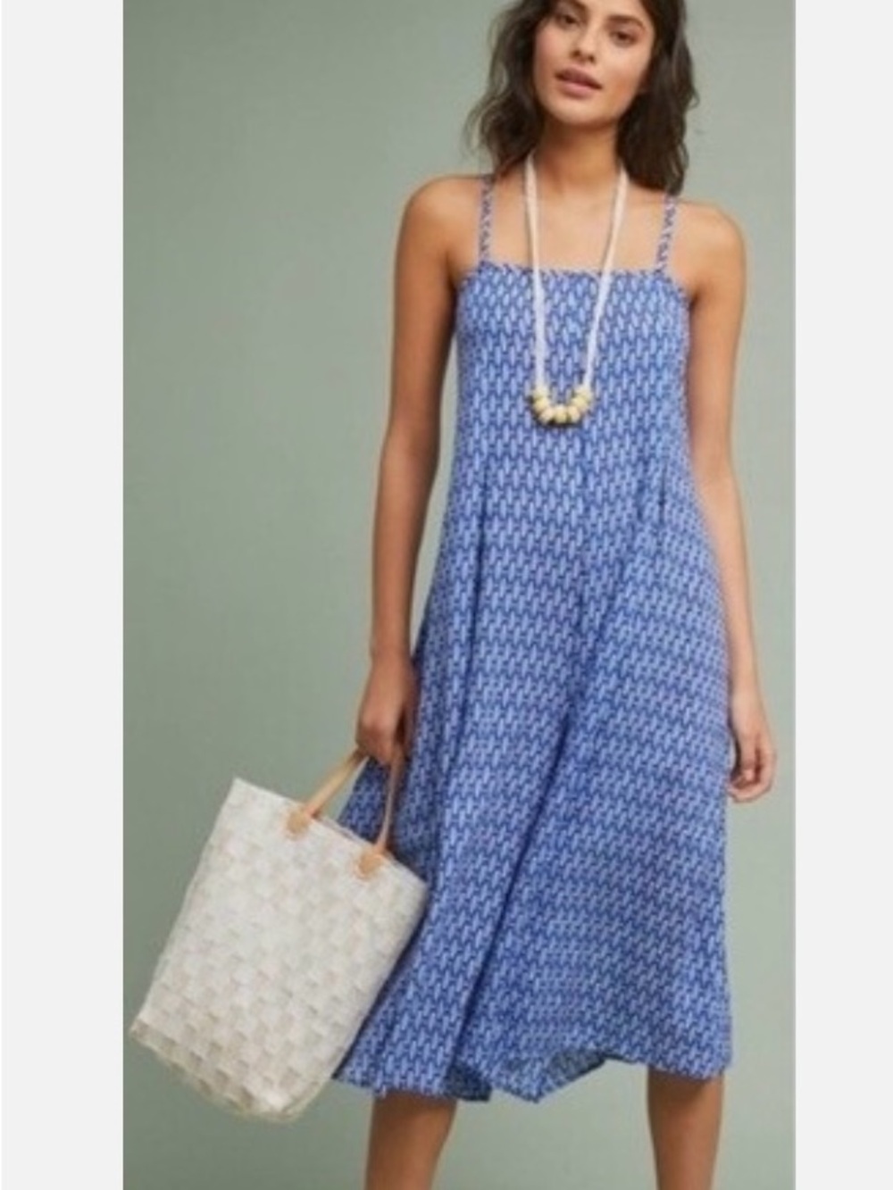 Anthropologie Navy & White Patterned Wide-Leg Jumpsuit